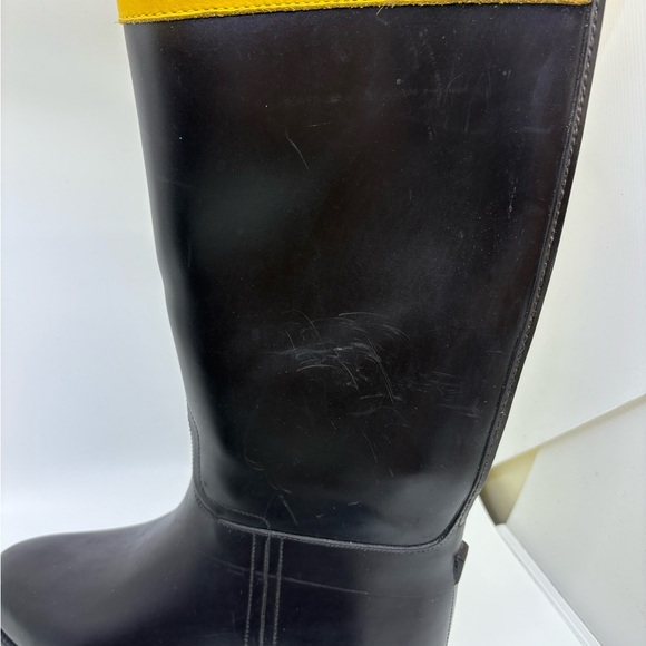 Tory Burch Riding/ Rain Boots Dark Brown Yellow Rubber Waterproof Women's 10 - Picture 10 of 14